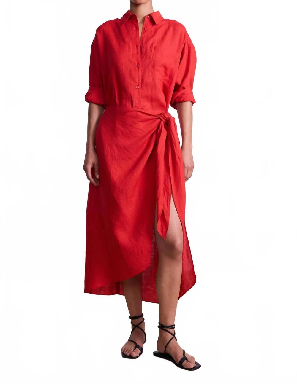 NEW APIECE APART women's alessandra sarong shirt dress in racing red